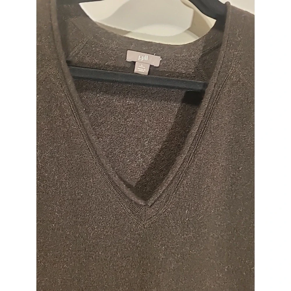 J Jill Tunic Sweater Wool Cashmere Long Sleeve V-neck Brown Front Pockets Lg Pet - Picture 6 of 16
